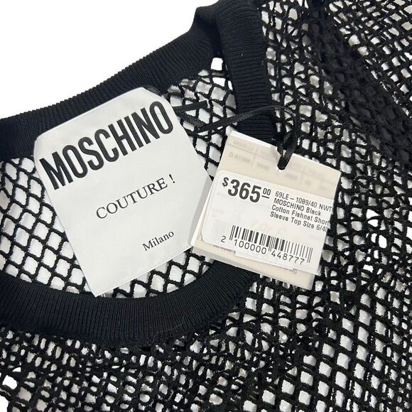 MOSCHINO NWT !! Iconic Open-Knit Short-Sleeve Mesh Top BOUTIQUE COLLECTION Black - Picture 3 of 11